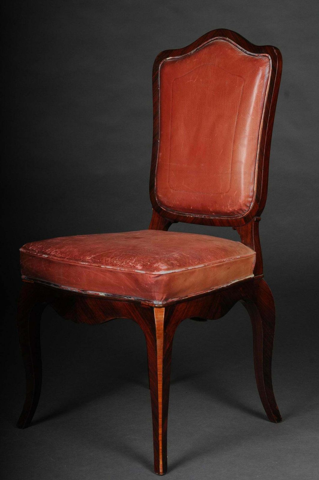 French Chair Leather Covered Tulip Veneer Louis Quinze  Circa 1890 photo buy