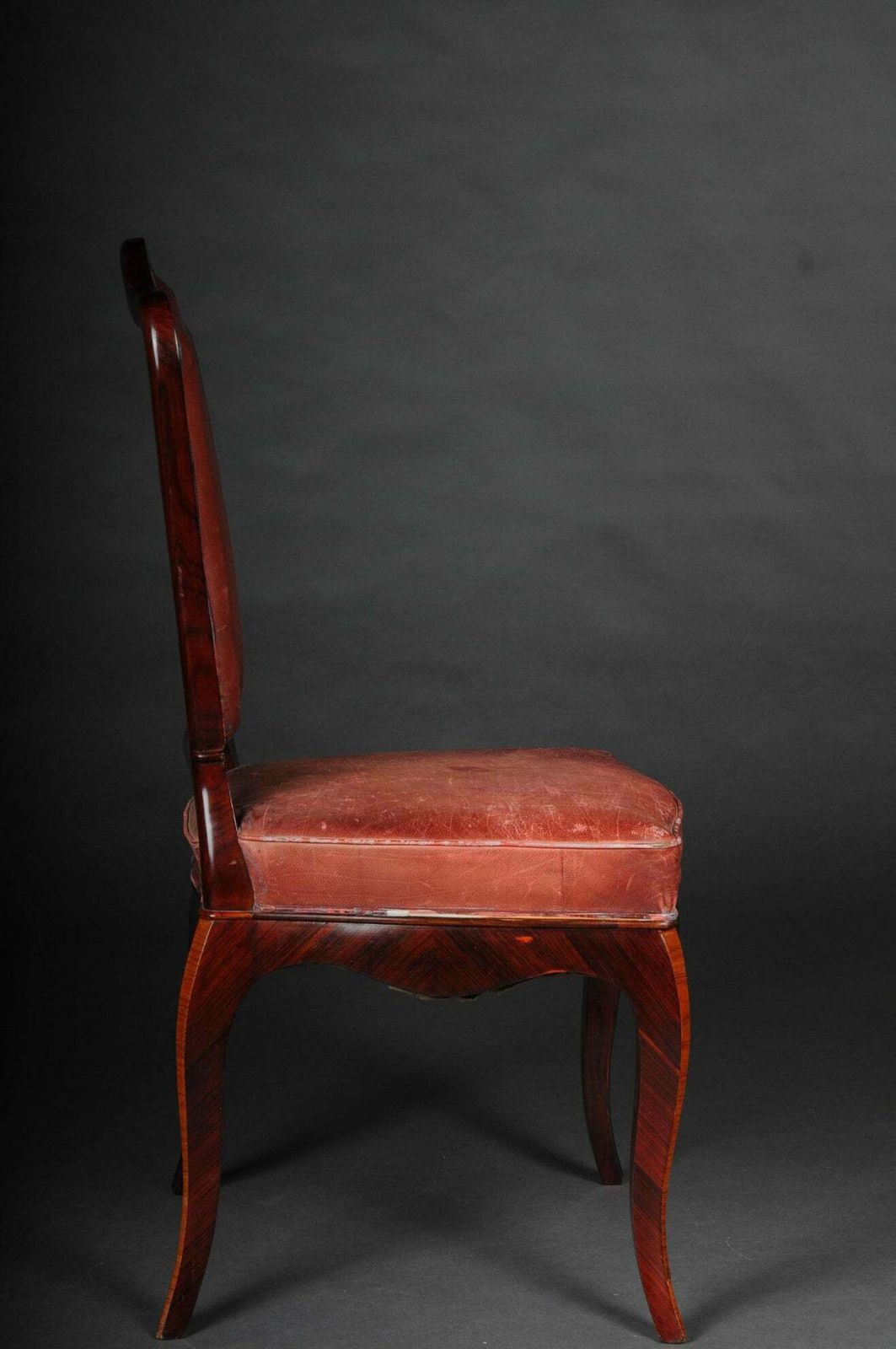 photo furniture French Chair Leather Covered Tulip Veneer Louis Quinze  Circa 1890