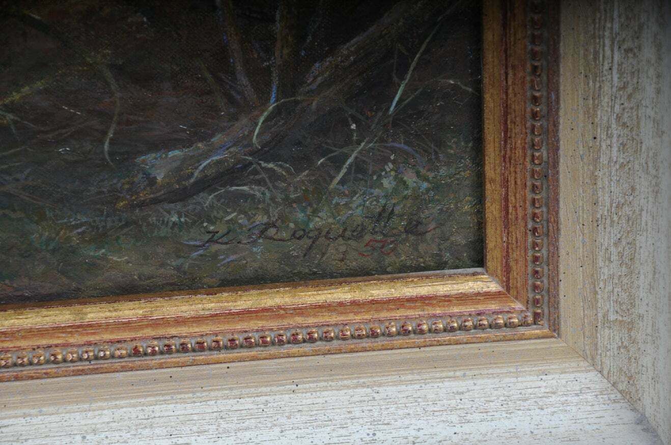 photo vinterior Beautiful Oil Painting Fawn Signed K. Roquette 20th Century