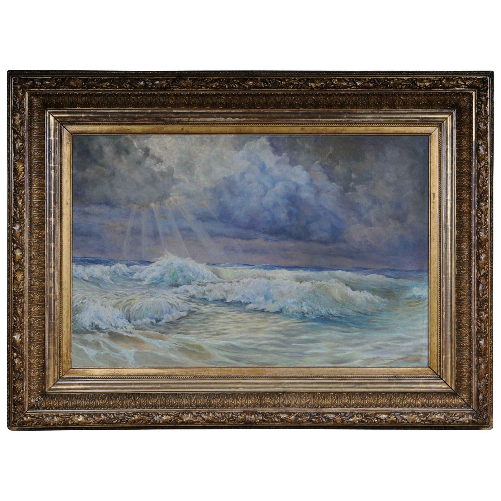19th Century Oil Painting View From The Sea In A Big Gild Frame photo furniture