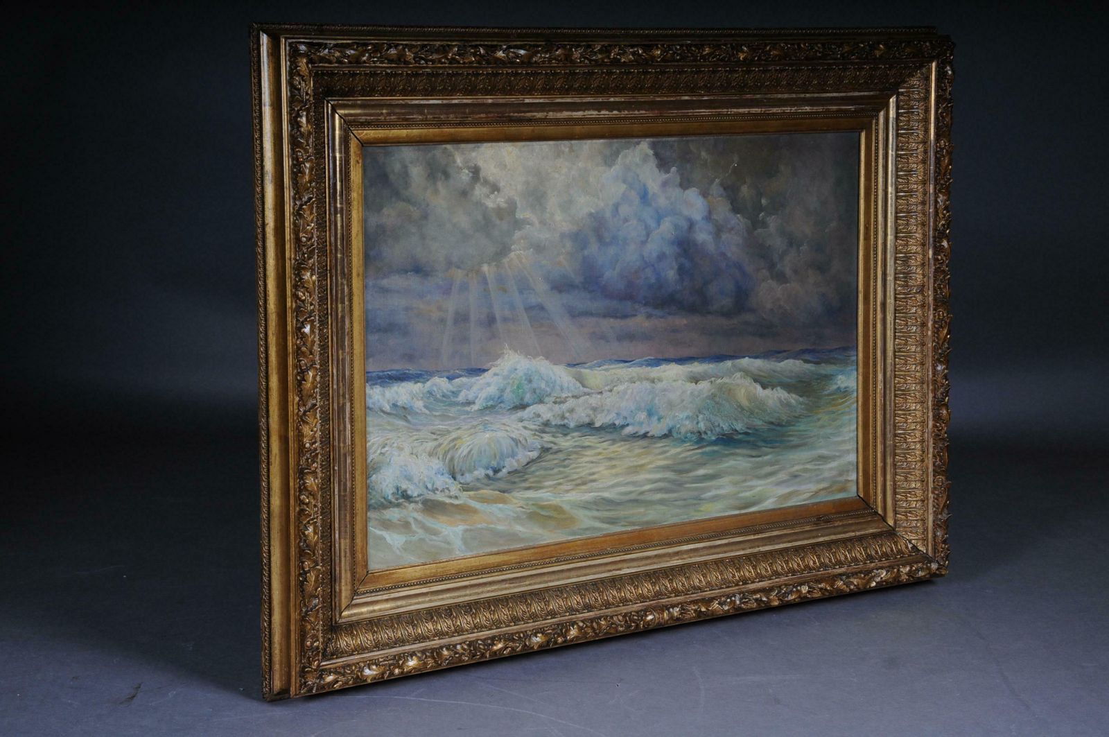 photo for sale 19th Century Oil Painting View From The Sea In A Big Gild Frame