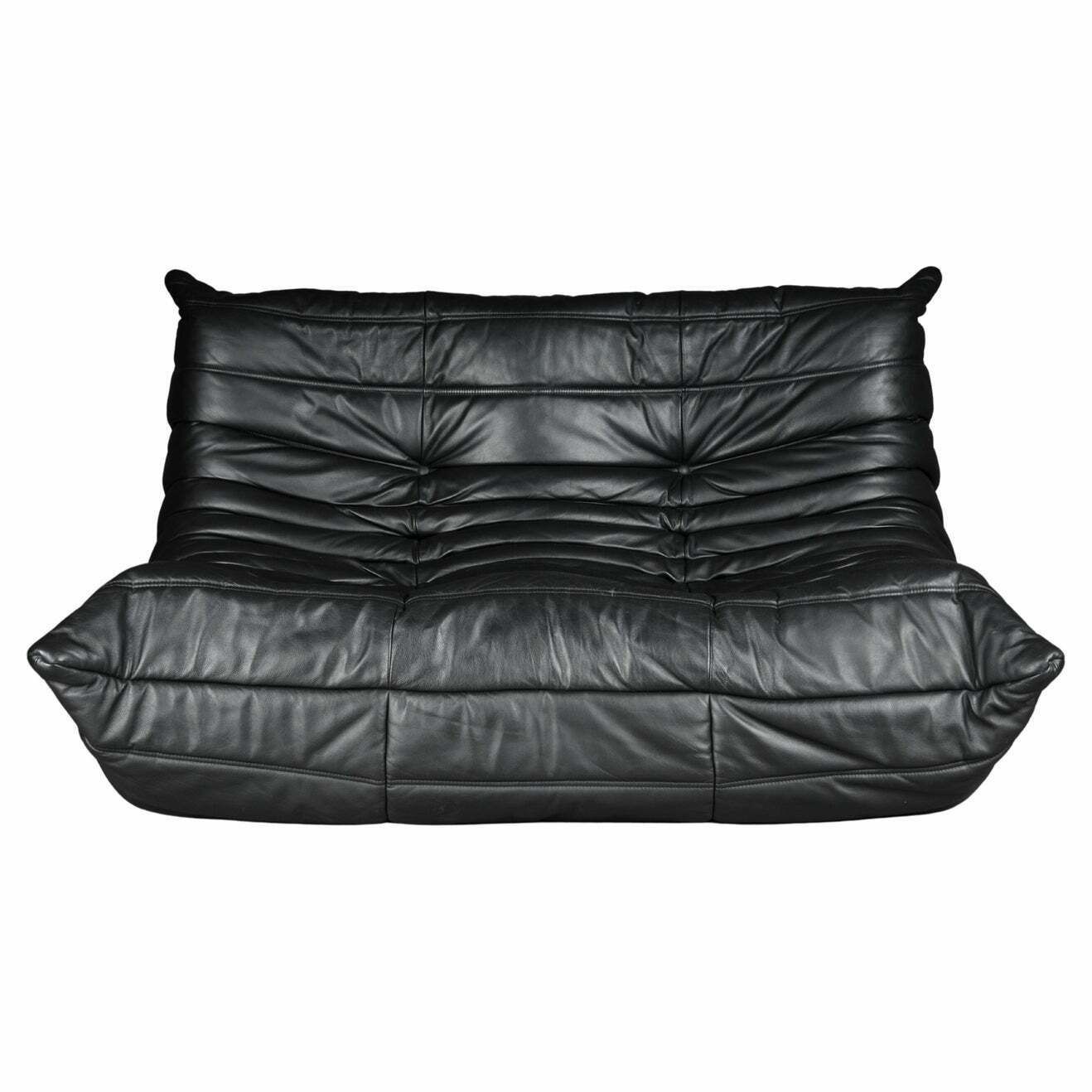 Two Seat Togo Sofa Black Leather By Michel Ducaroy Ligne Roset France