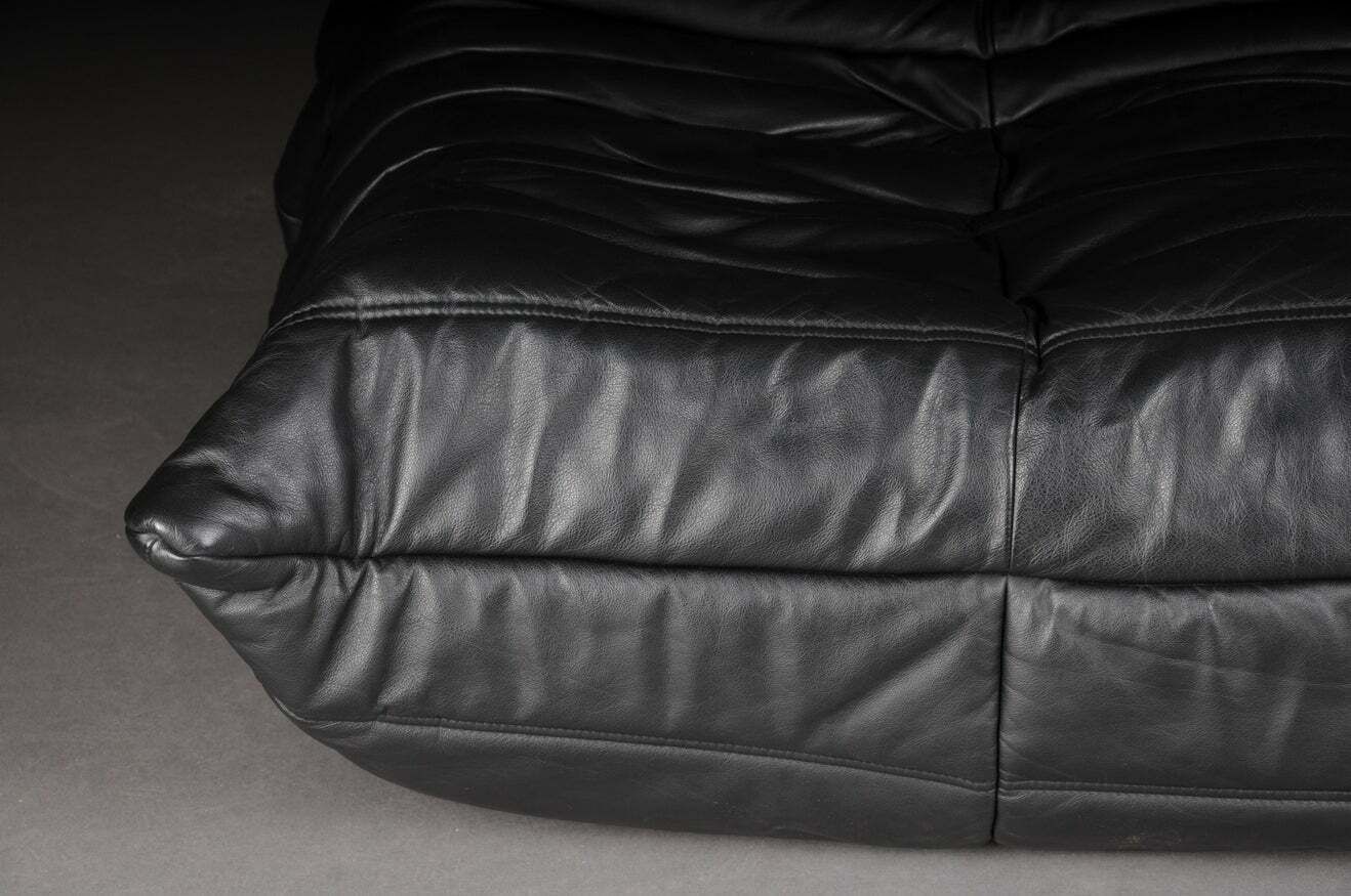 Two Seat Togo Sofa Black Leather By Michel Ducaroy Ligne Roset France photo 5328.0