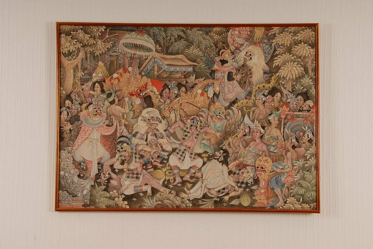 Mid Century Indonesian Painting Of Carnival On Bali Ubud By M. Sudarta, 1960s