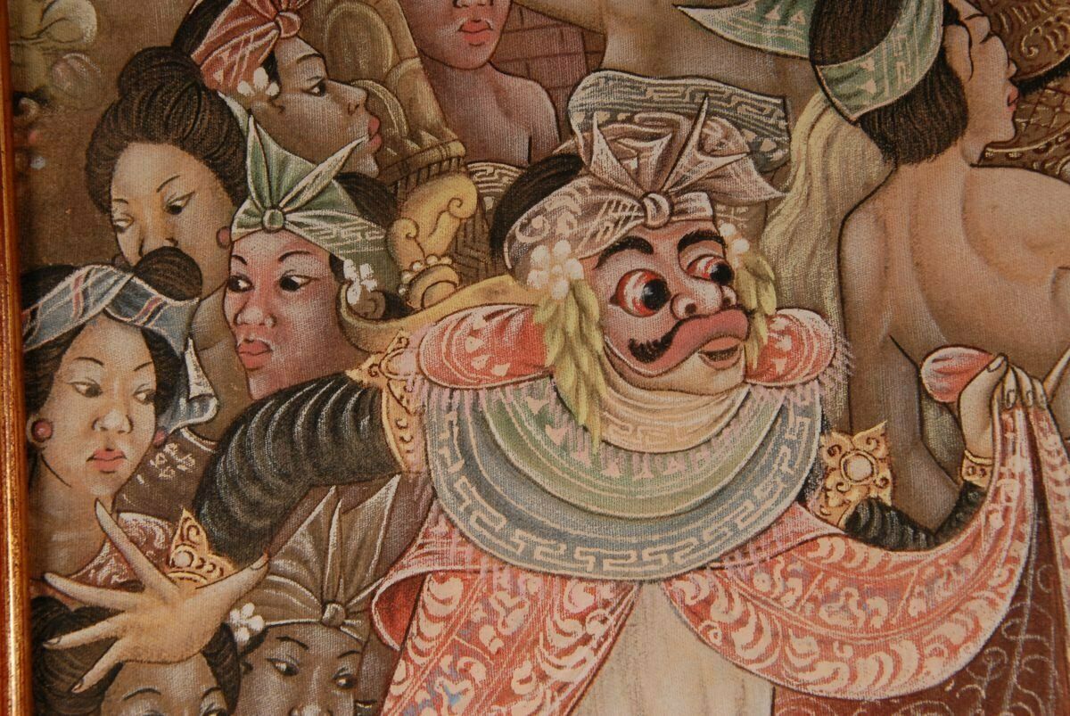 Mid Century Indonesian Painting Of Carnival On Bali Ubud By M. Sudarta, 1960s photo for sale