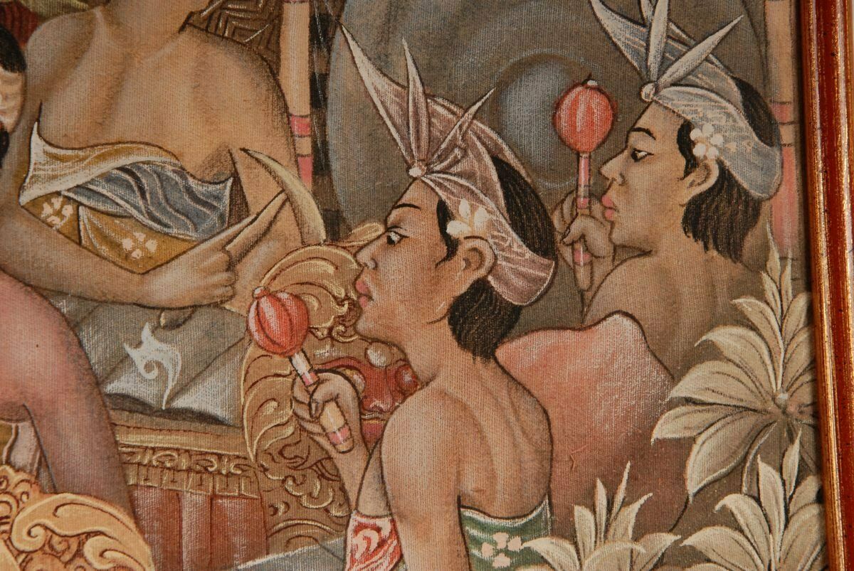Mid Century Indonesian Painting Of Carnival On Bali Ubud By M. Sudarta, 1960s photo 1819.0