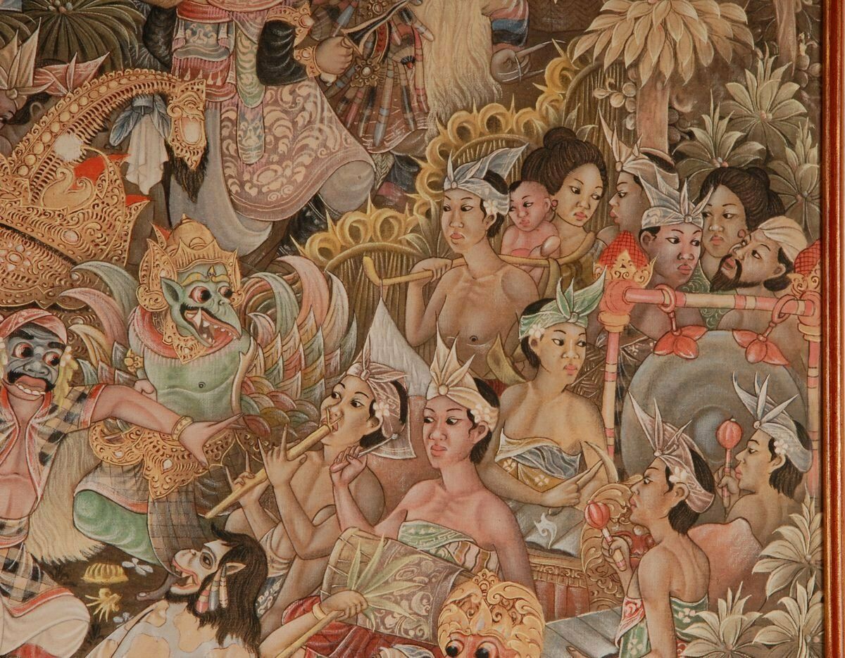 photo furniture Mid Century Indonesian Painting Of Carnival On Bali Ubud By M. Sudarta, 1960s