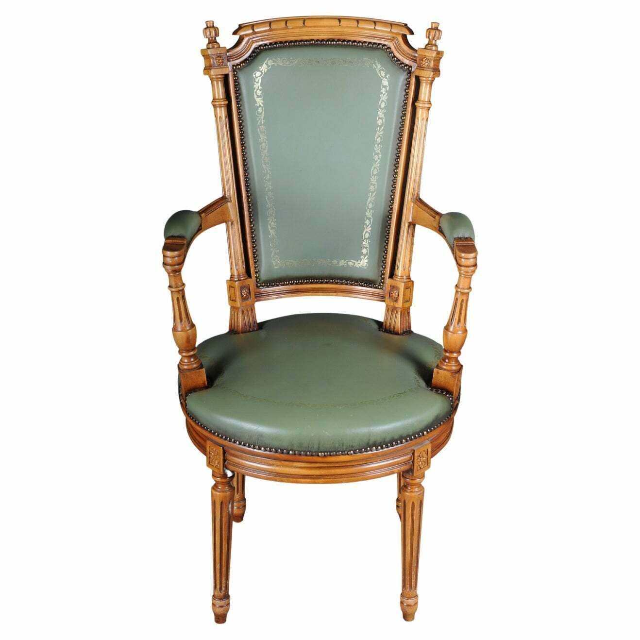 20th Century Chair English Armchair Leather Yew Wood