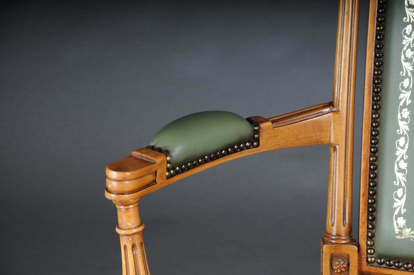 Furniture 20th Century Chair English Armchair Leather Yew Wood photo