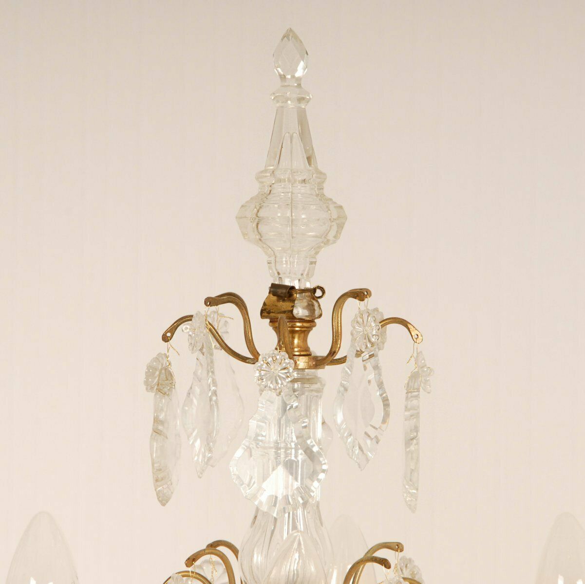 Victorian French Gilt Table Lamps With 4 Lights & Clear Crystal Prism Pendants, Set Of 2 photo vintage