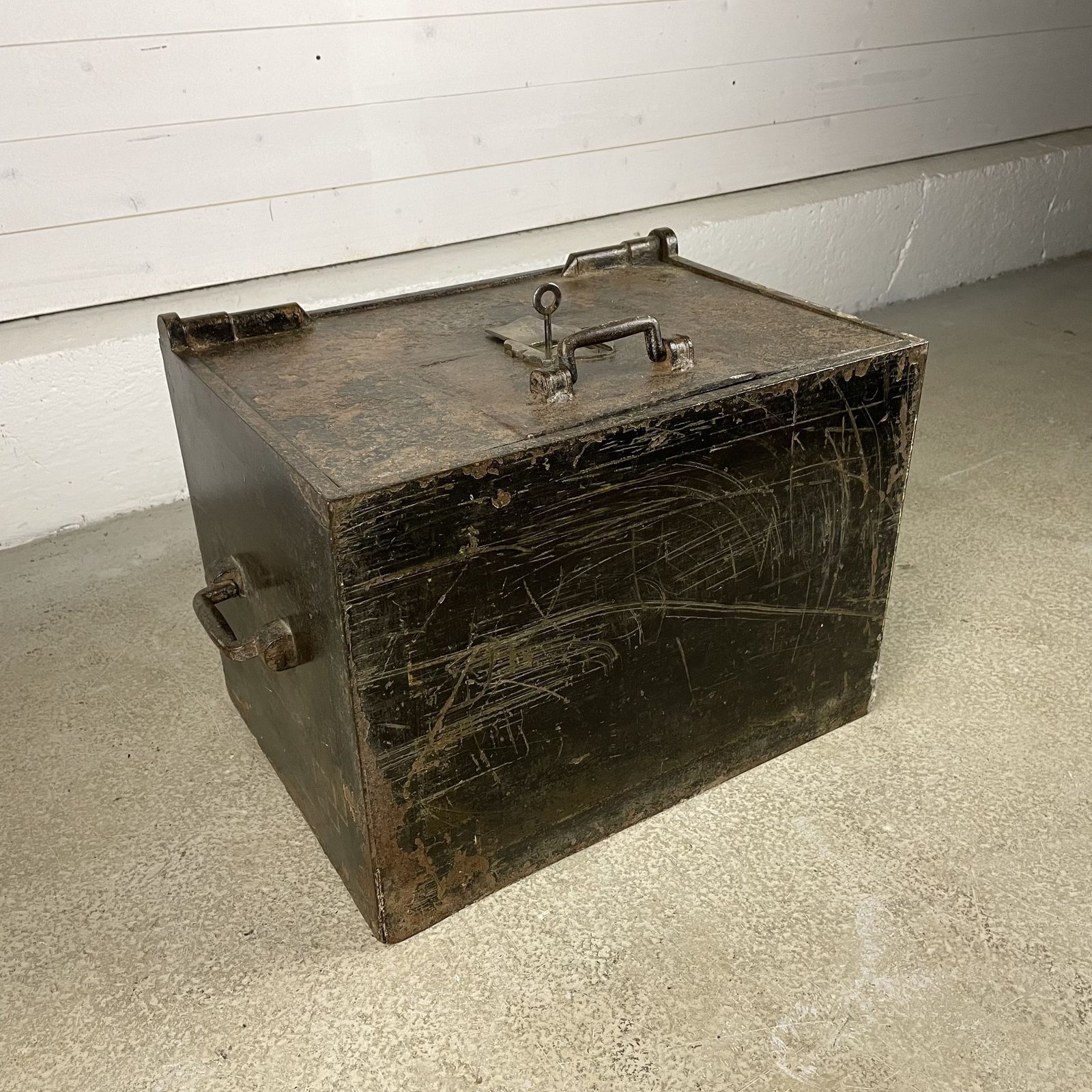 Antique Iron Strong Box With Handles And Key photo 425.0