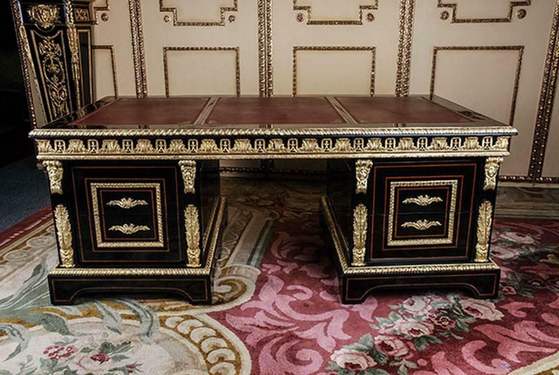 20th Century Louis XIV Style French Piano Black Writing Table photo furniture