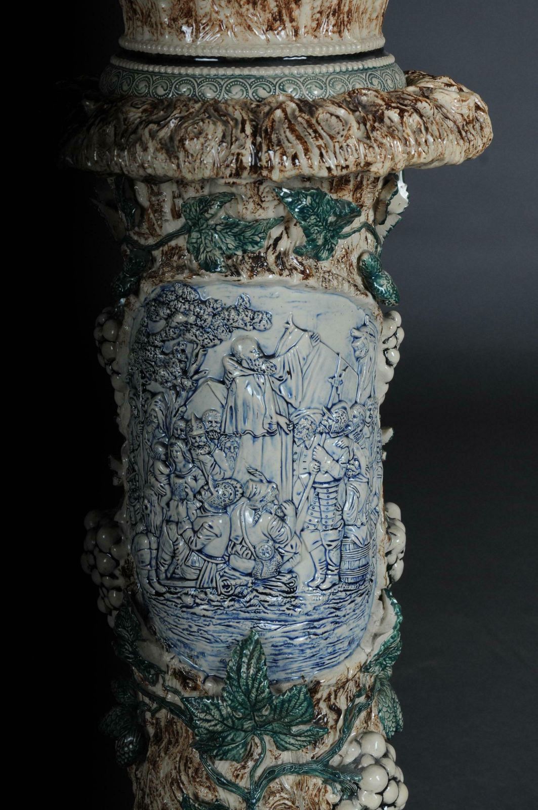 Plant Pot Pillar Majolica Austria Vine Leaves Ceramics From 1885 photo for sale