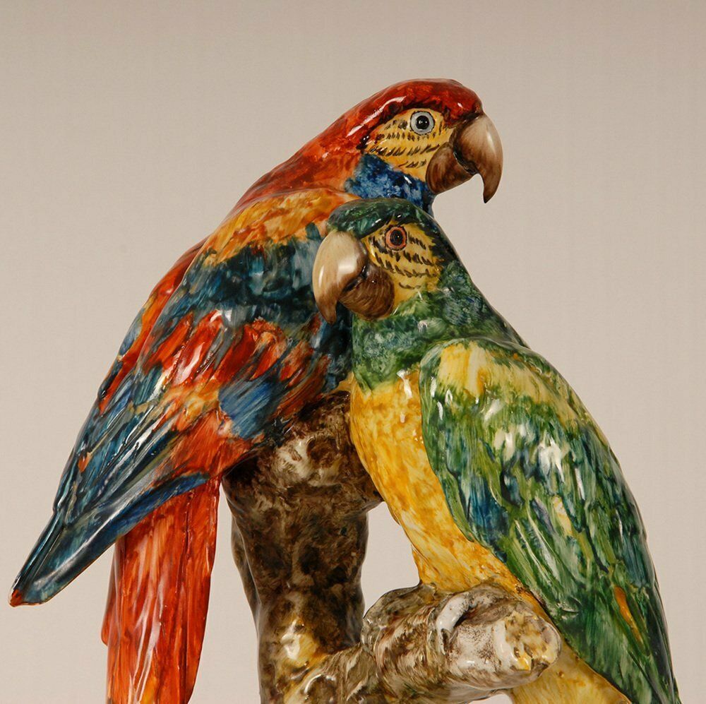 Home Decor Italian Ceramic Parrots By Guido Cacciapuoti, Italy, 1930s photo