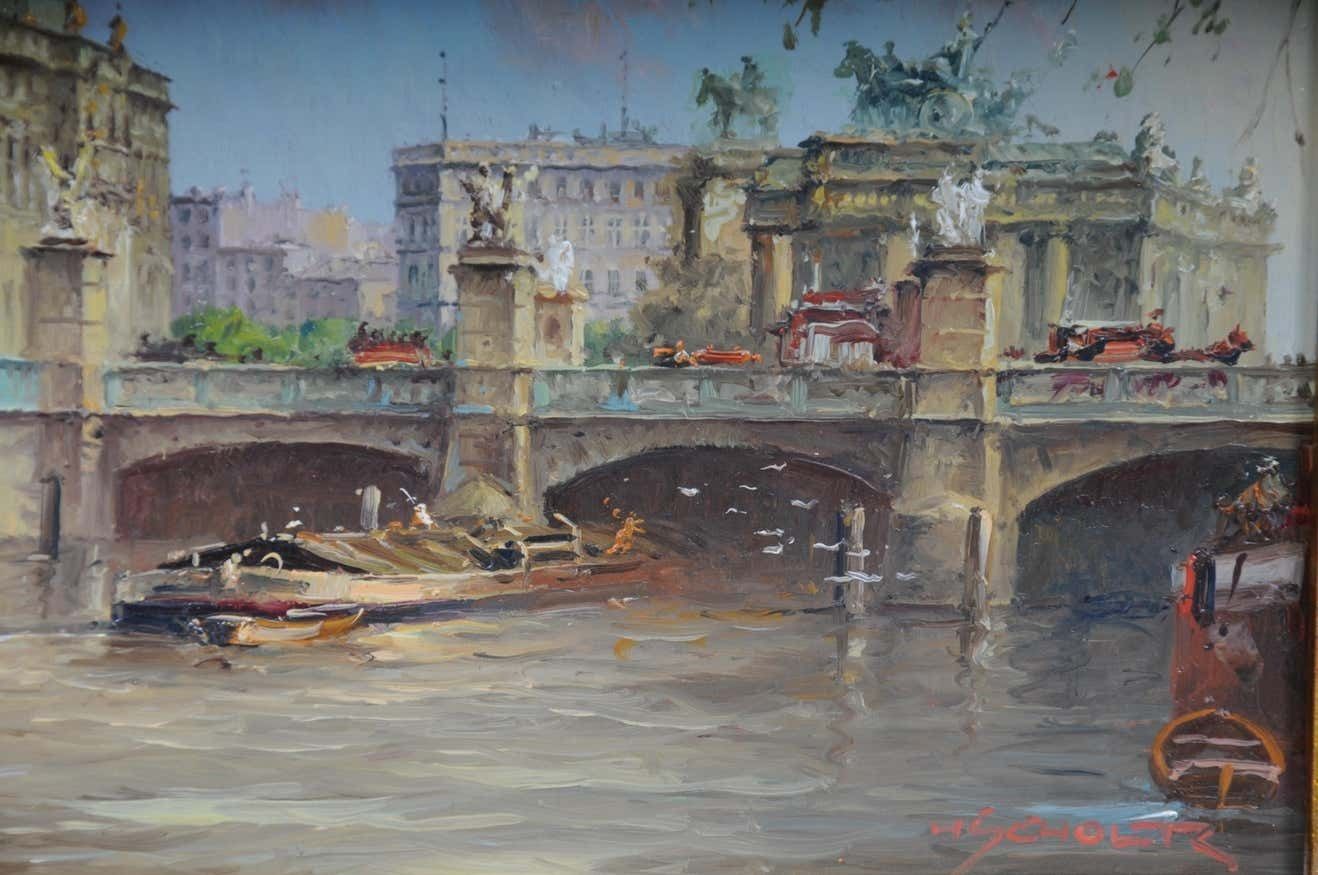 Oil Painting Berlin Schlossbrücke Sign, Heinz Scholtz, 20th Century photo Art