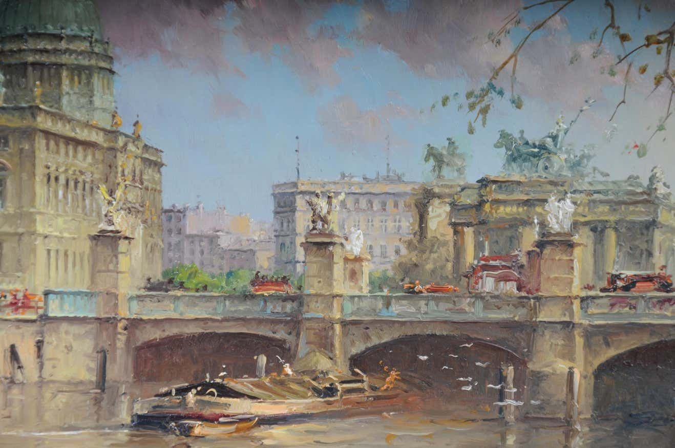 Oil Painting Berlin Schlossbrücke Sign, Heinz Scholtz, 20th Century photo vintage