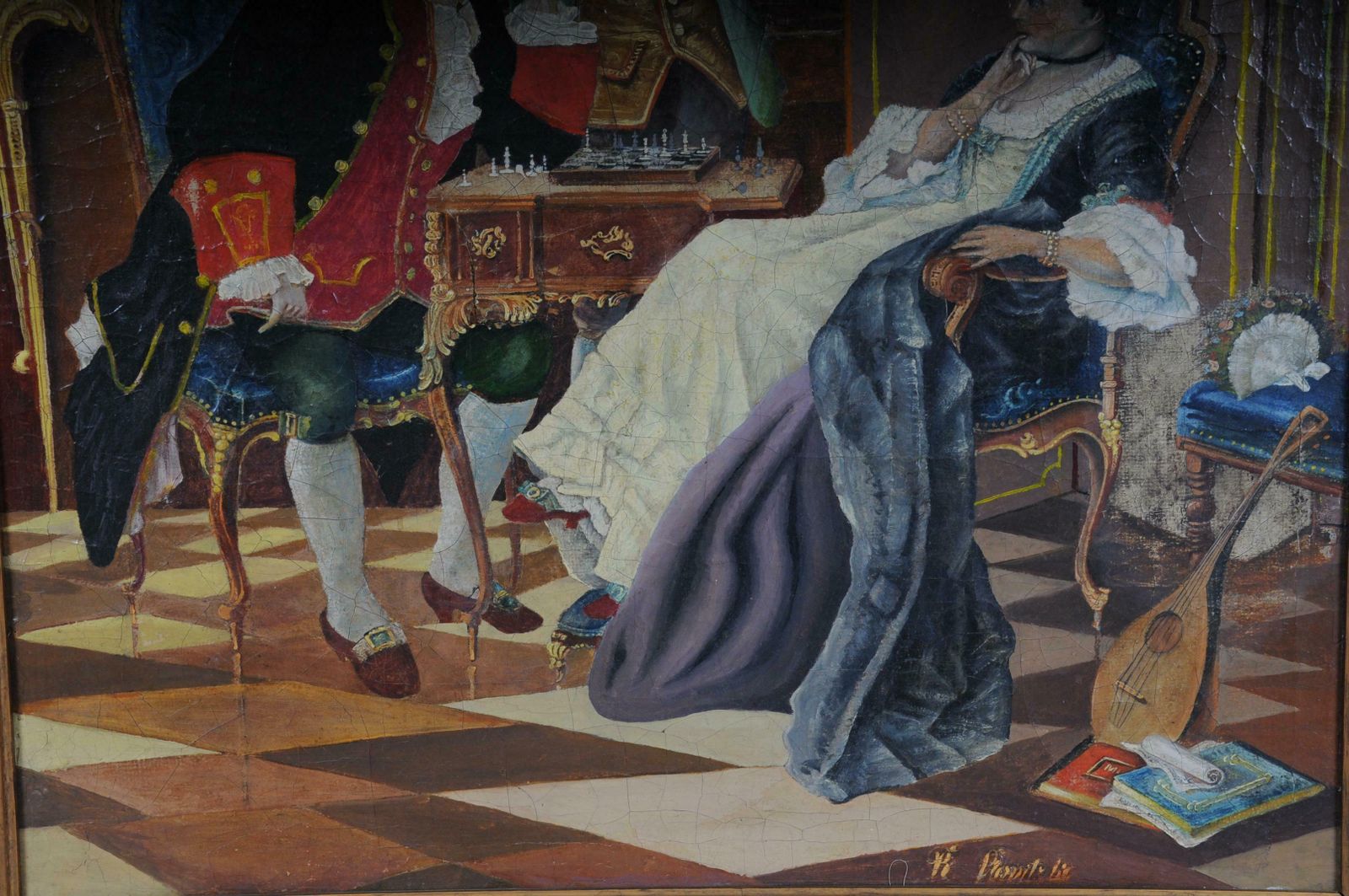 Large Oil On Canvas Rococo Painting, Circa 1900 photo vinterior
