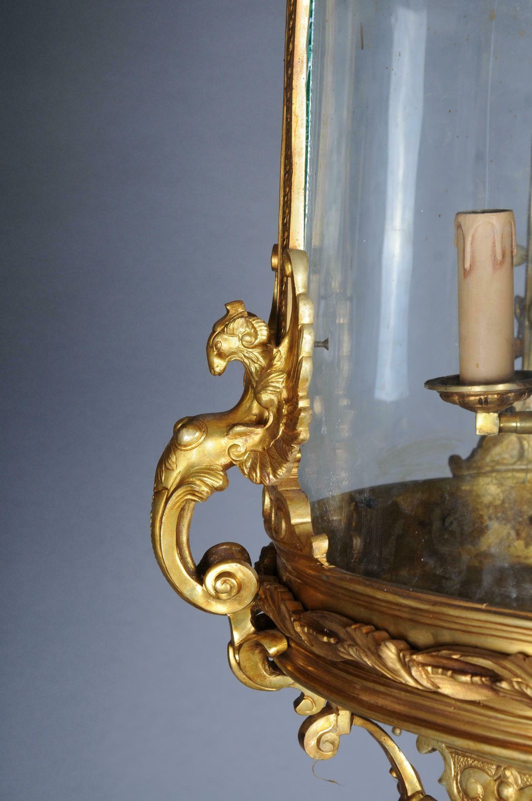 photo vintage French Fire Bronze Brass Lantern Chandelier Louis XVI Shape