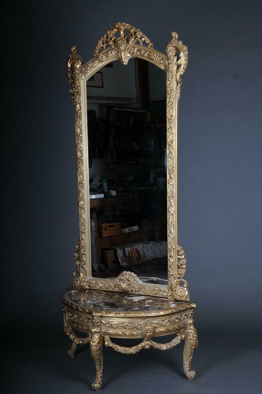photo for sale 20th Century Beautiful Console Mirror Floor Mirror In The Louis XV Gilt
