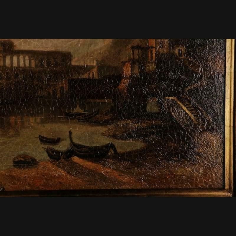 20th Century Oil Painting Palace Of Queen Of Naples, Venetian Coastal Landscape photo 860.0
