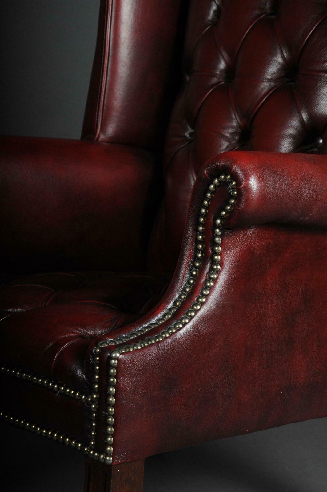 photo for sale 20th Century Classic English Chesterfield Earsback Chair, Leather