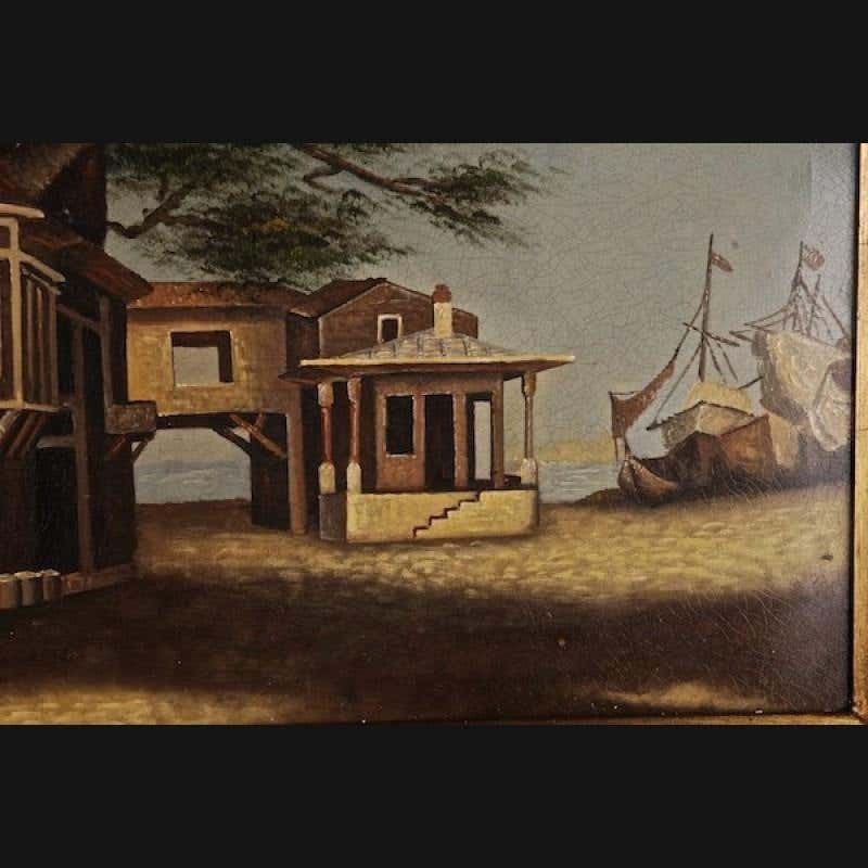 20th Century Living Oil Painting Café In Adalia In Asian Turkey photo Art