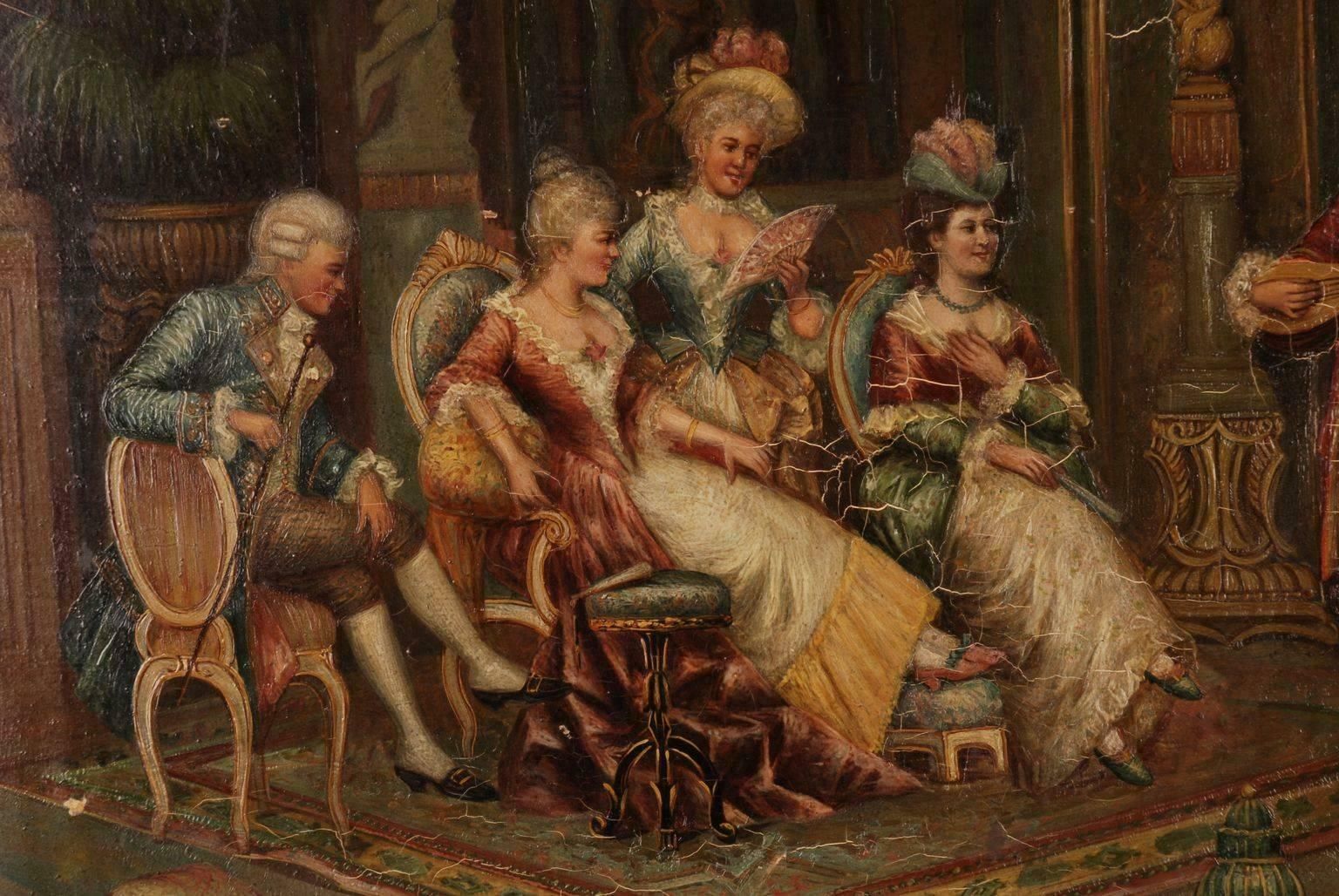 19th Century Baroque Oil Painting Rococo Scene photo furniture