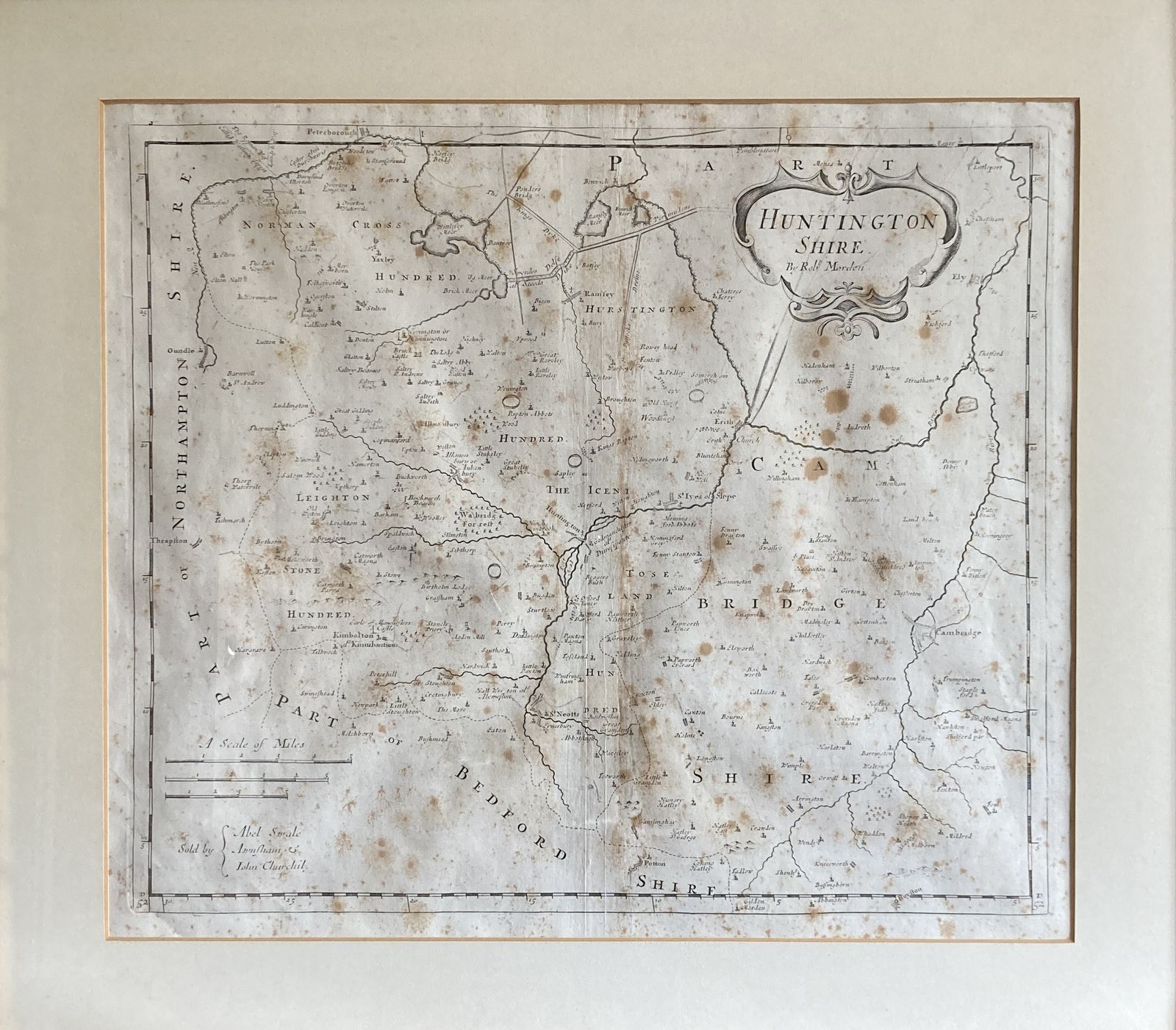 Map Of Huntington Shire By Robert Morden, Circa 1722 photo for sale