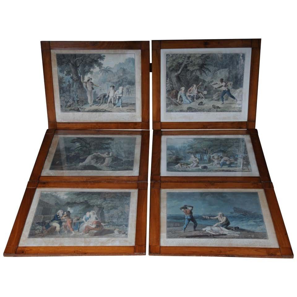 Set Of 6 Biedermeier Paintings Steel Engravings, Circa 1820