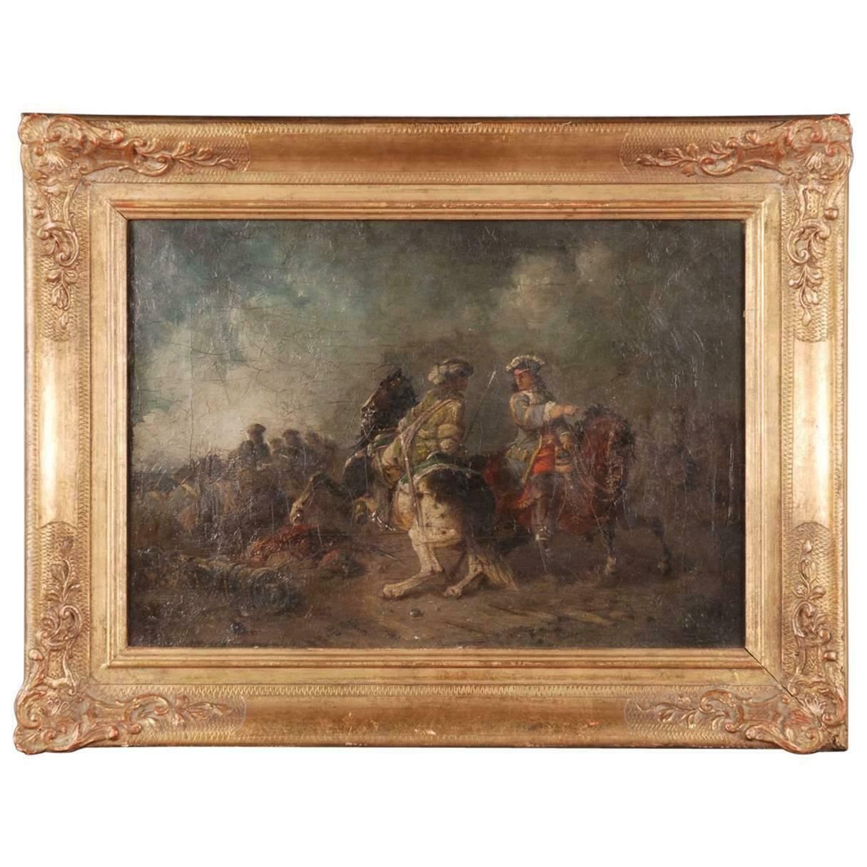 19th Century Oil Painting Battle Scene From Adam Eugen