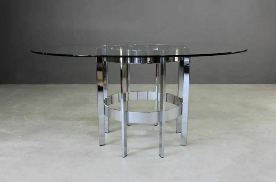 Merrow Associates Chrome & Glass Dining Table 'The Preece' By Richard Young, English, 1970s photo vinterior