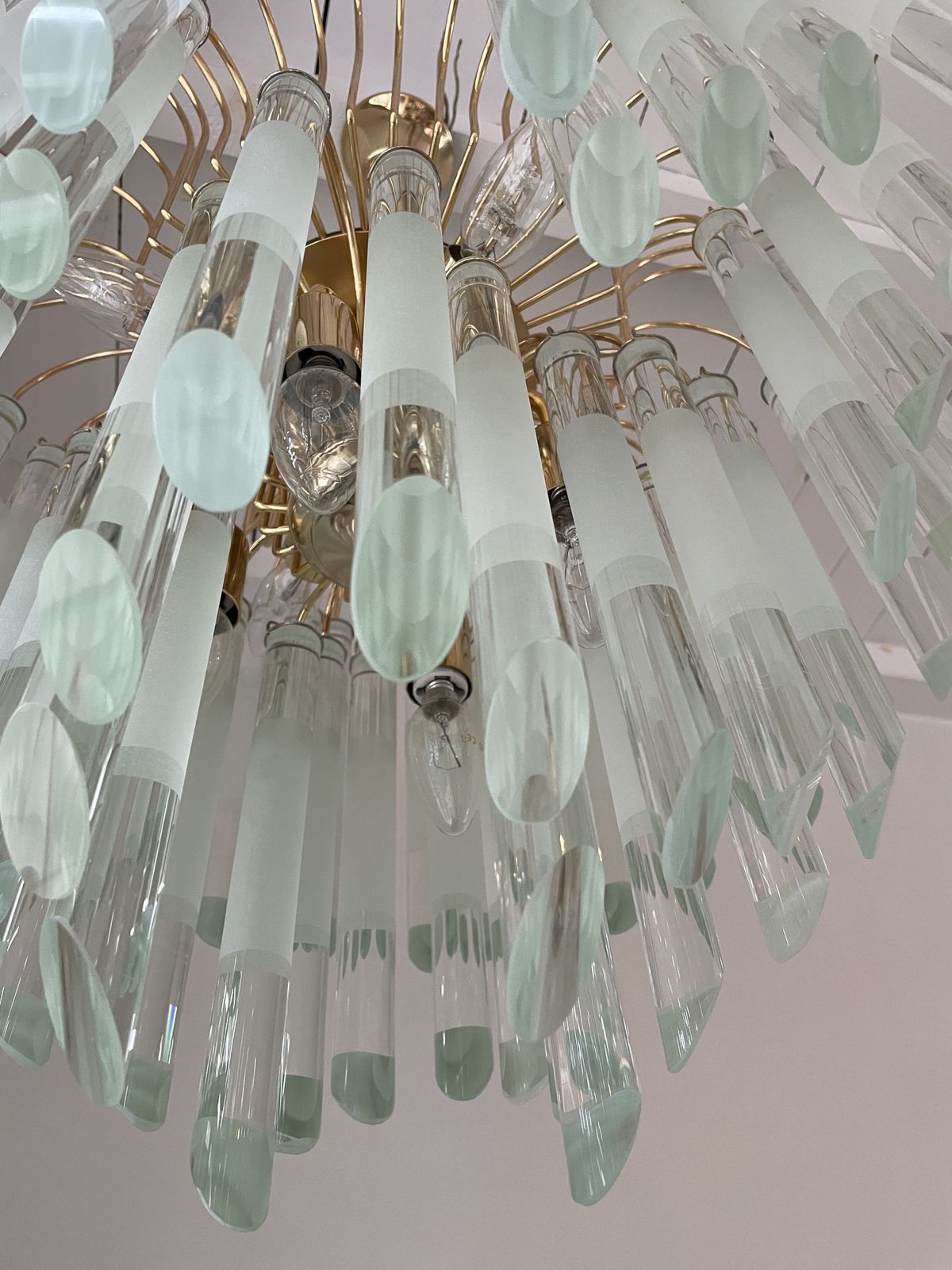 Vintage Italian Brass And Glass Chandelier, 1970s photo vinterior