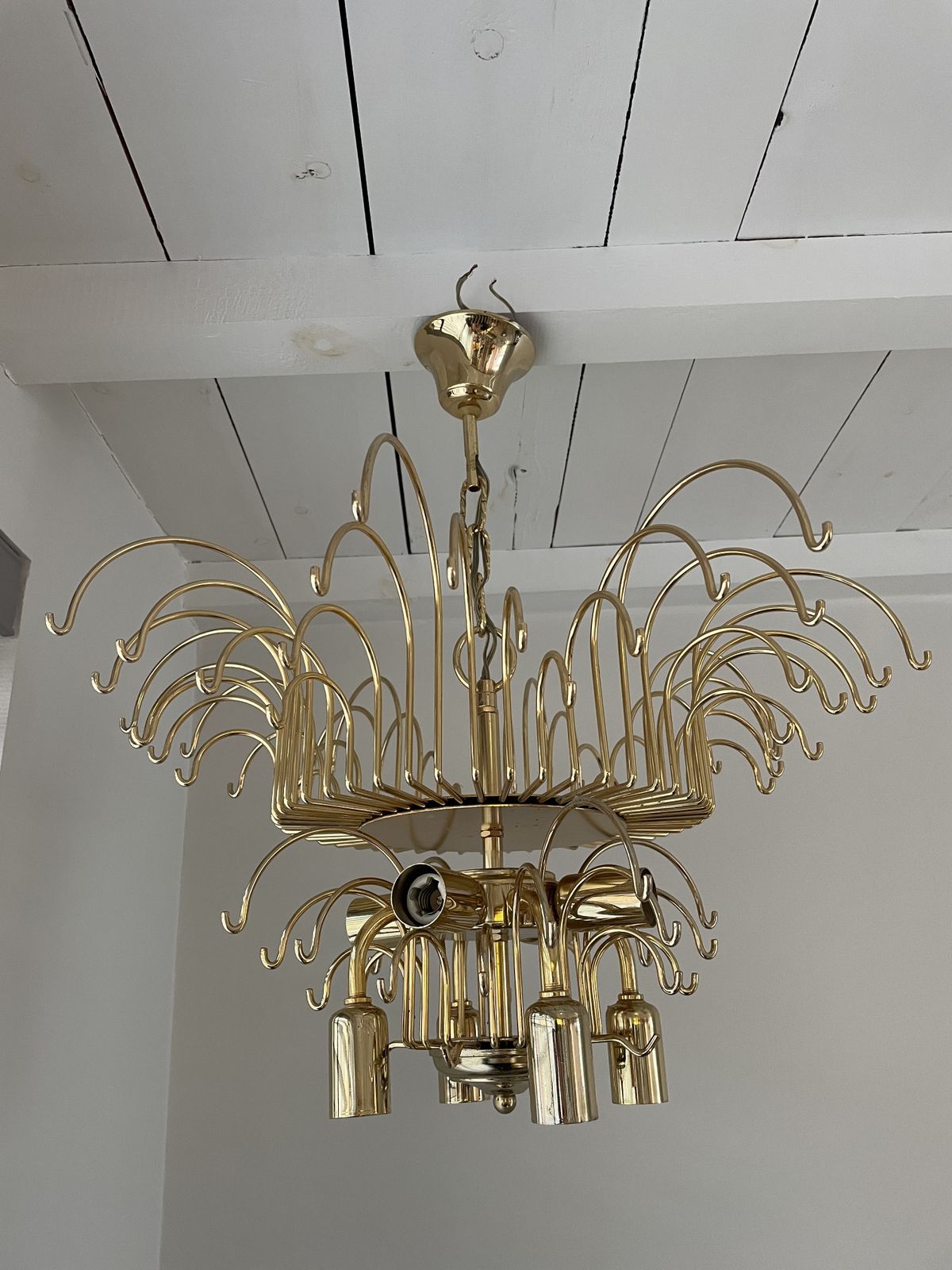 Vintage Italian Brass And Glass Chandelier, 1970s photo buy