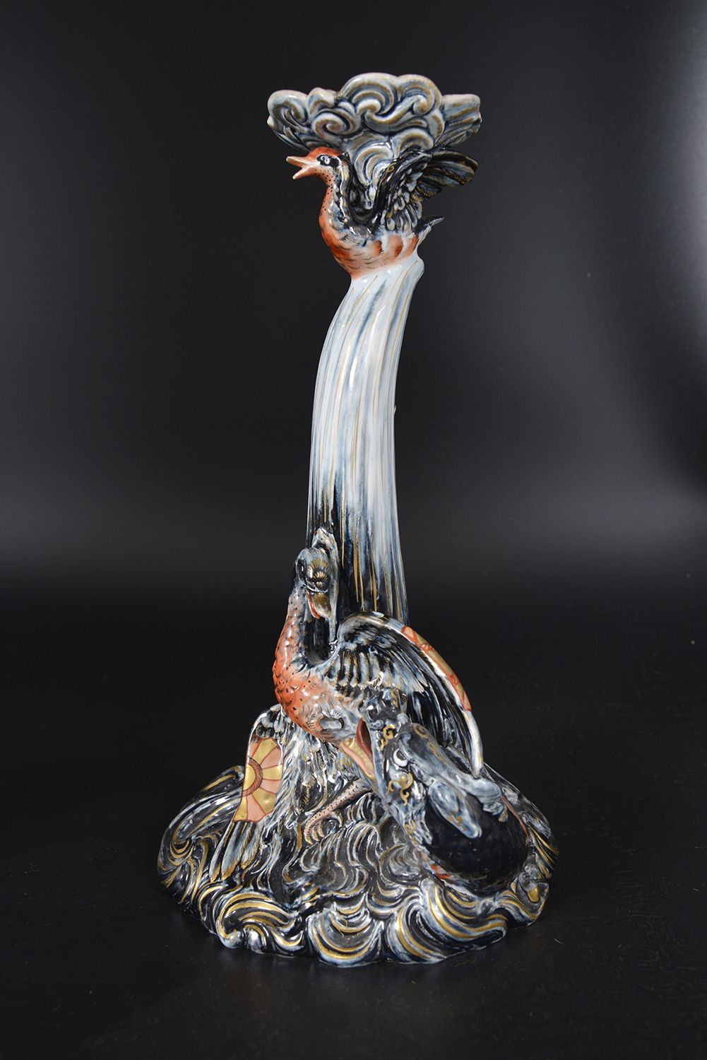 20th Century Pair Keller & Guerin French Pottery Candlesticks Lunéville Saint Clement photo vintage