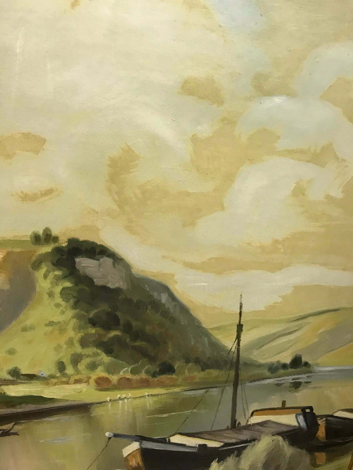 Large Oil Painting Ship At Sea Mountain View 1900 photo buy