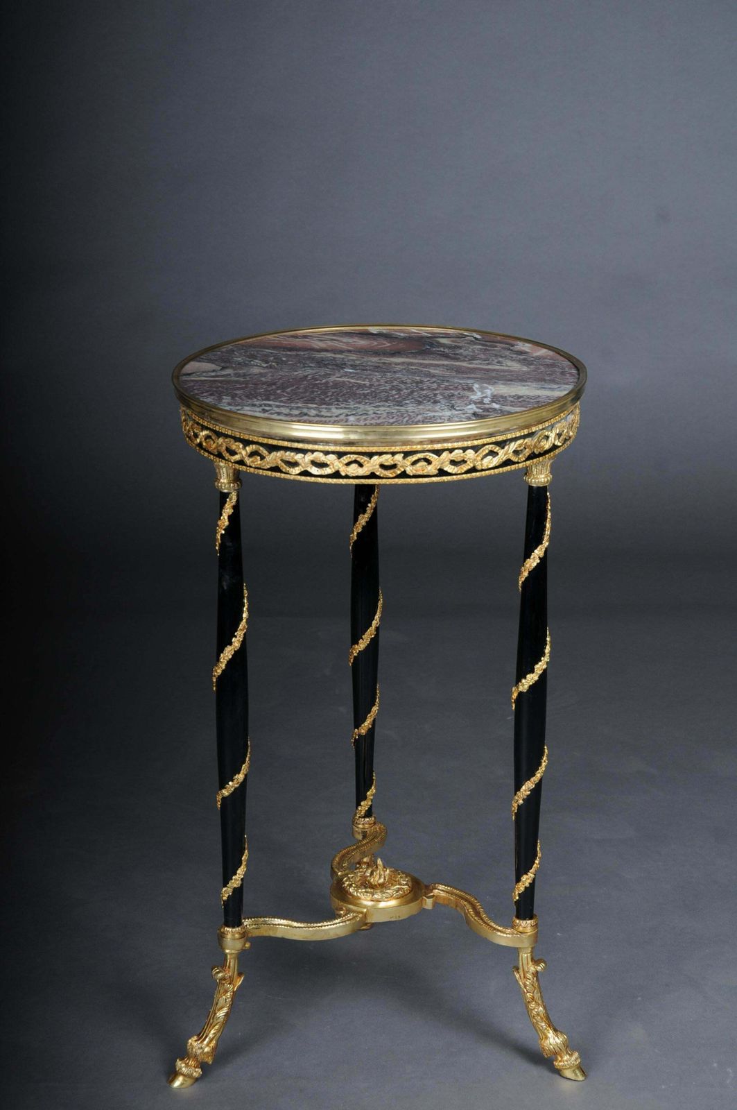 20th Century Majestic Empire Side Table/Gueridon Beechwood, Marble, Round, Black photo Furniture