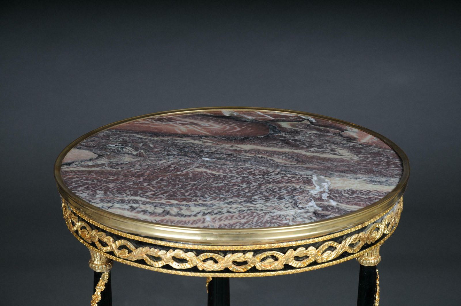 20th Century Majestic Empire Side Table/Gueridon Beechwood, Marble, Round, Black photo buy