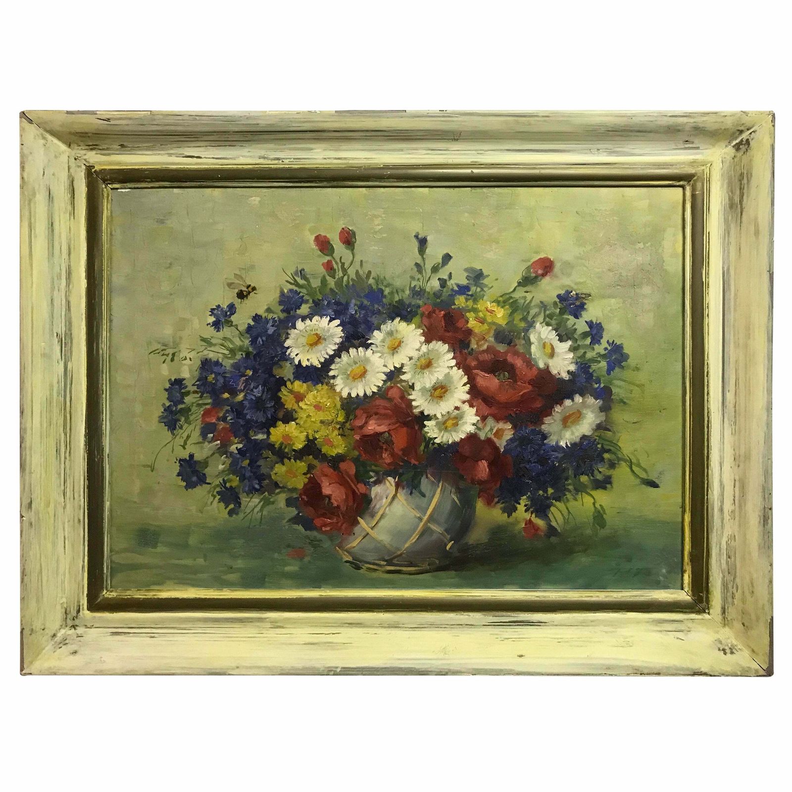 Beautiful Still Life Painting Flowers Colourful 20th Century Canvas