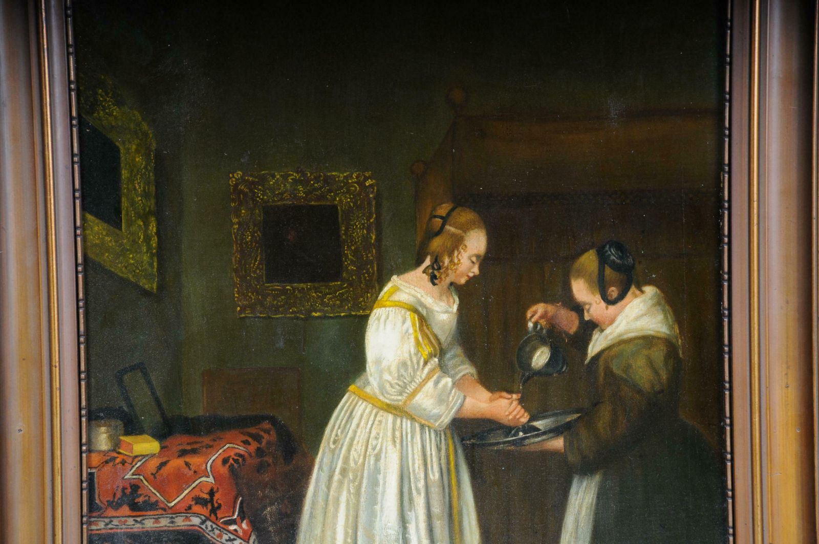 Old Oil Painting After J. Vermeer Manner Old Master Circa 1900 photo for sale