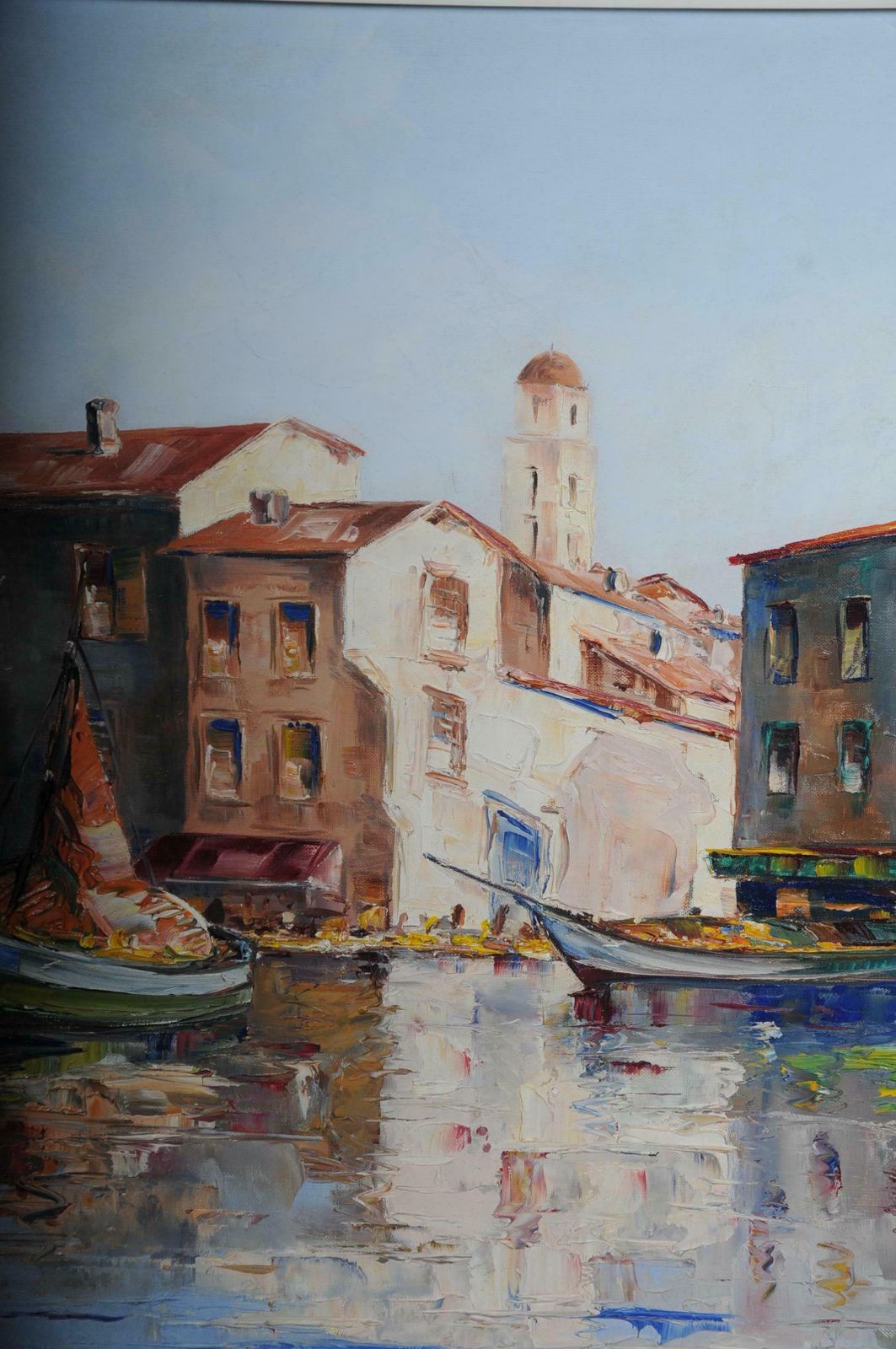 Oil Painting Fish Harbour Of St. Tropez  20th Century photo 1462.0