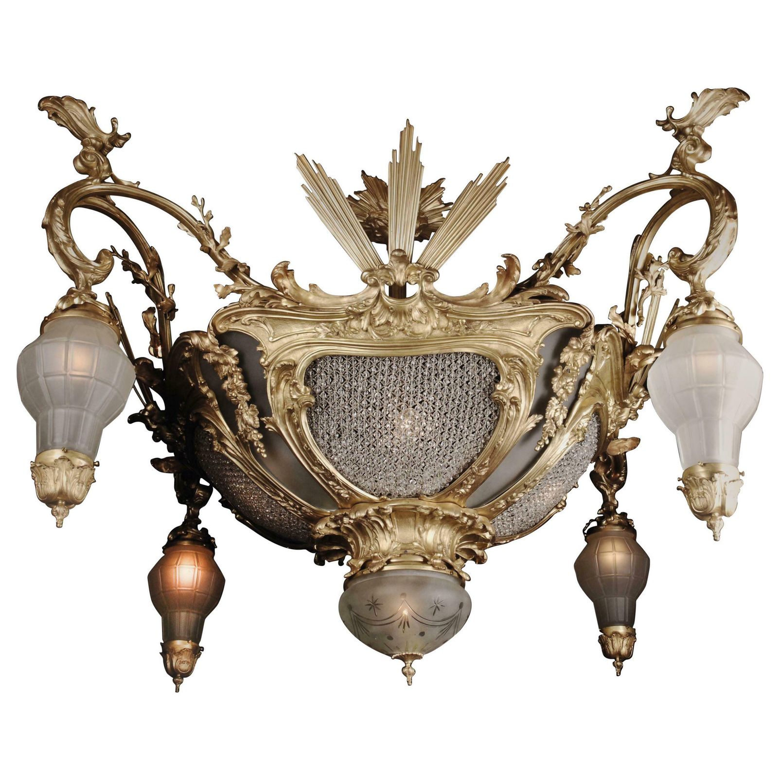20th Century Louis XV Style Cast Bronze Candelabra Chandelier