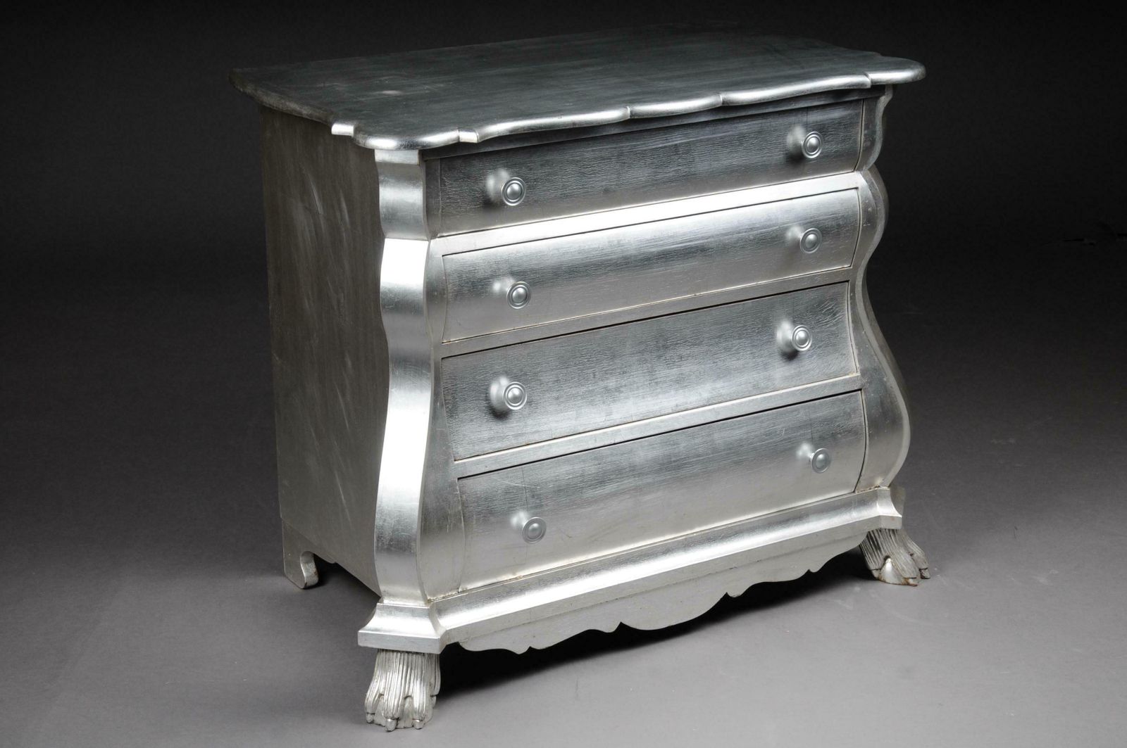 Modern Designer Baroque Chest Of Drawers, Silver Leaf photo furniture