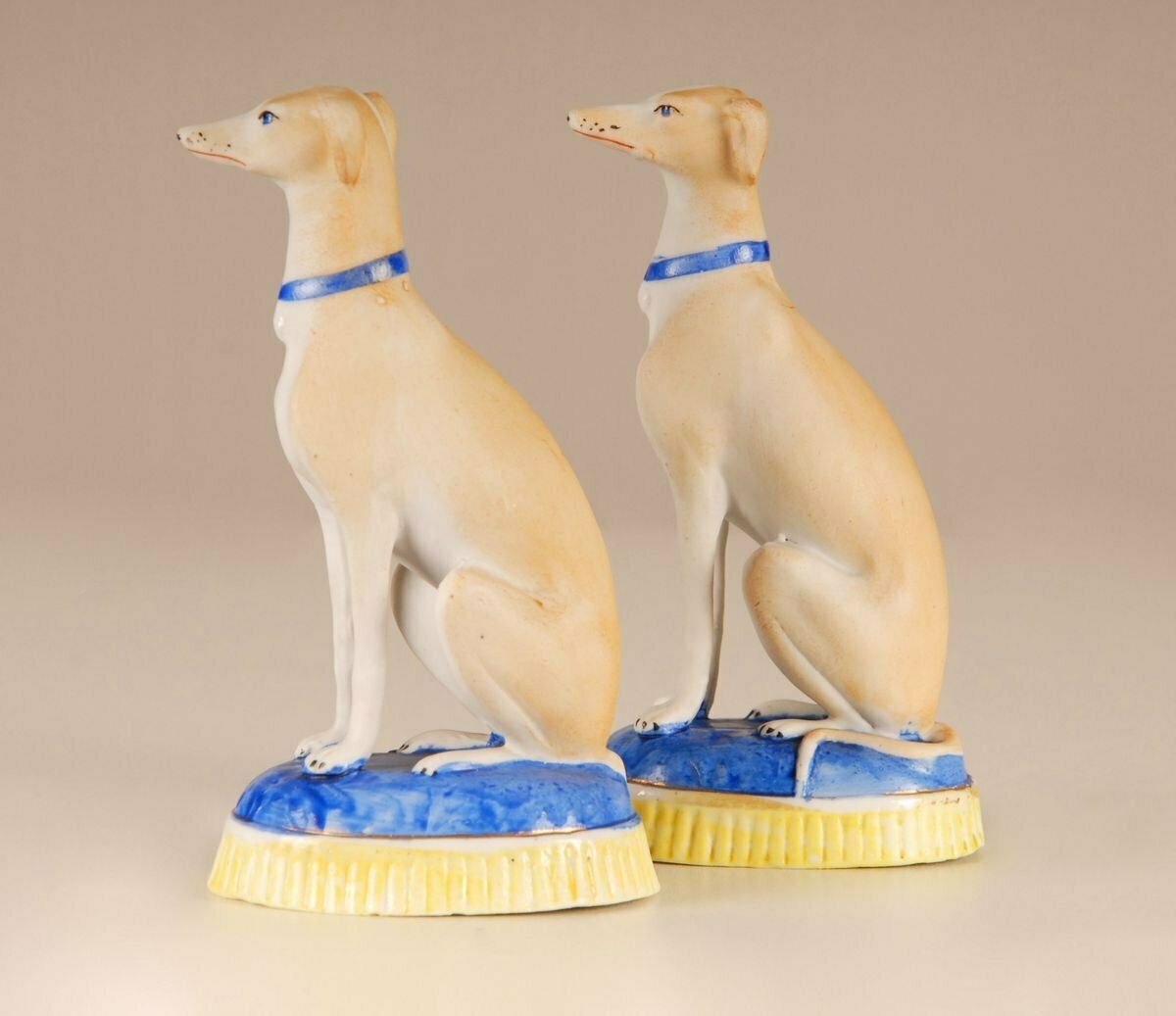 French Porcelain Greyhound Dogs, Staffordshire Style, 19th Century, Set Of 2 photo for sale