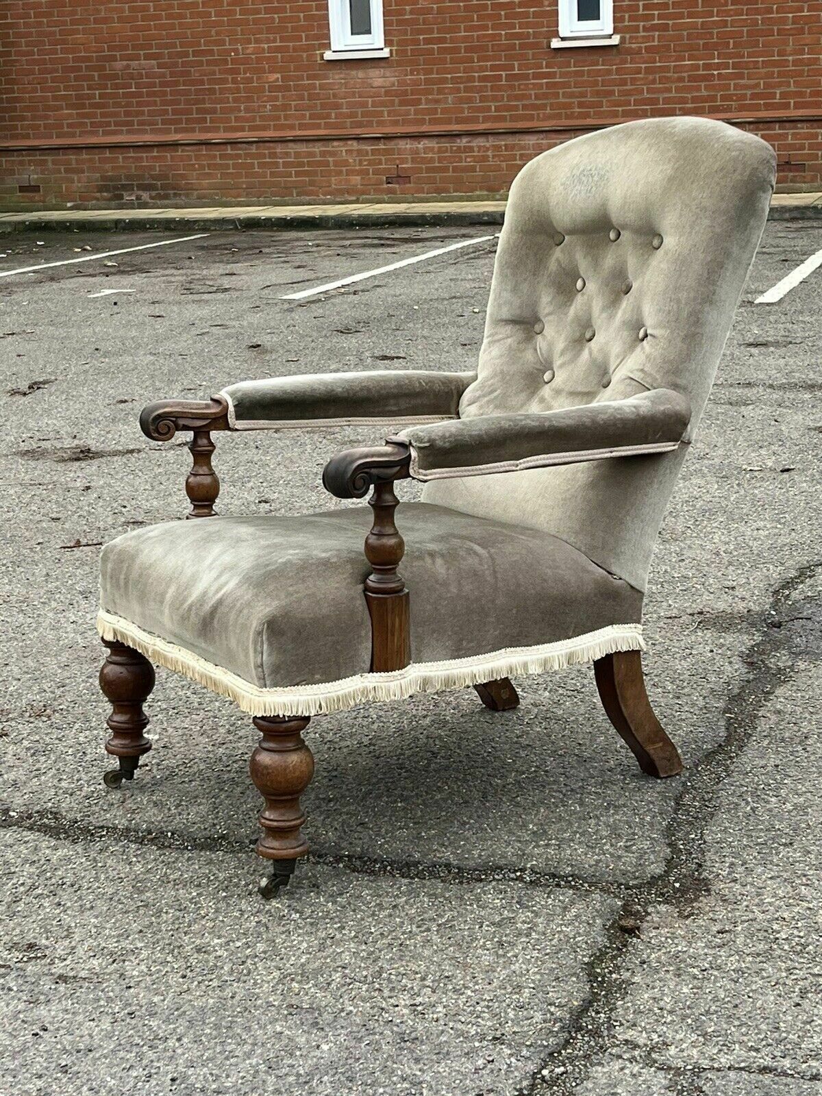 Victorian Library Armchair With Mahogany Frame, On Brass Castors. photo 995.0