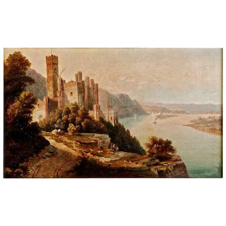 19th Century Oil Painting With Castle View