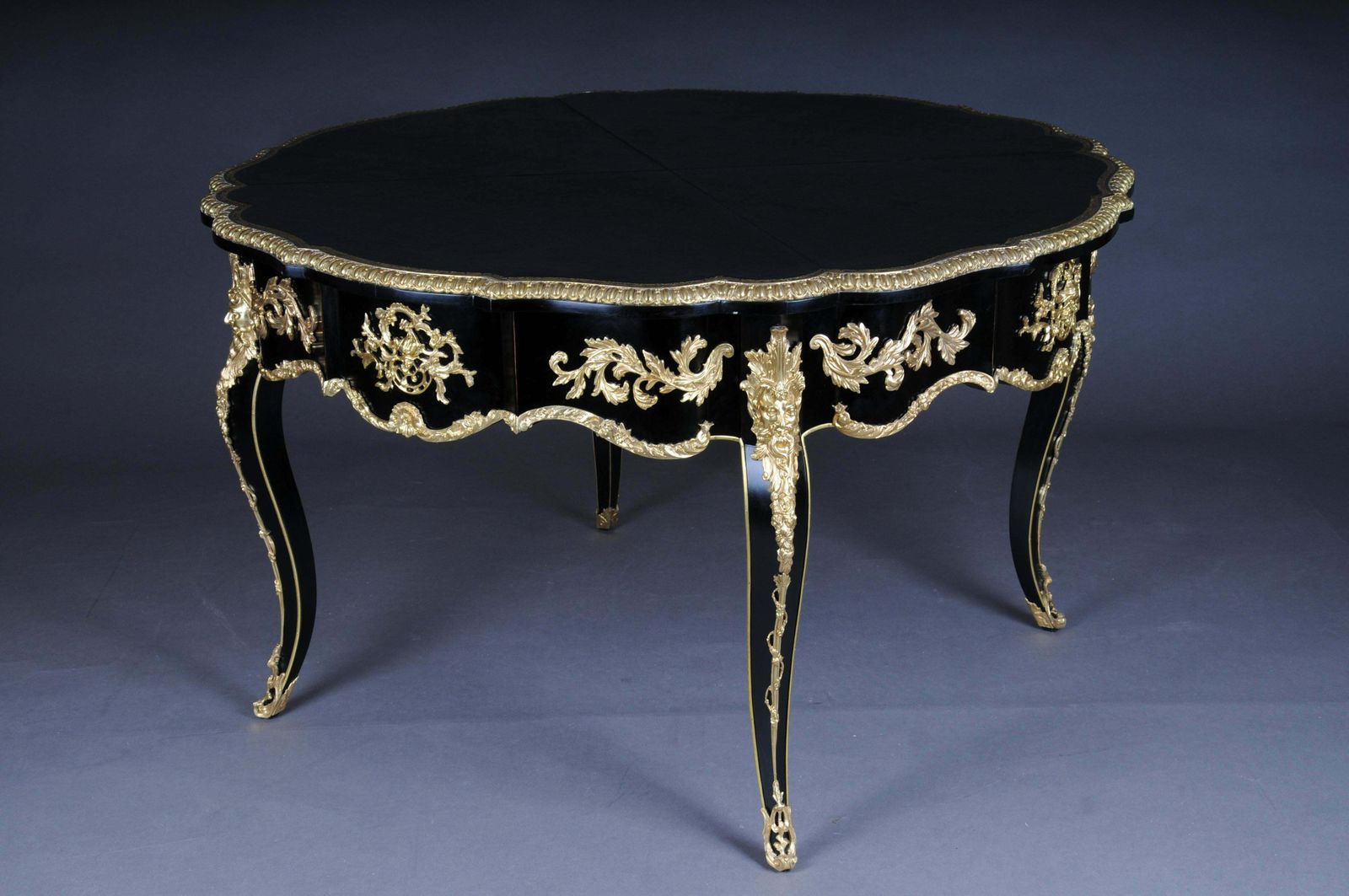 photo furniture 20th Century Louis XV Style French Salon Table, Black Gold
