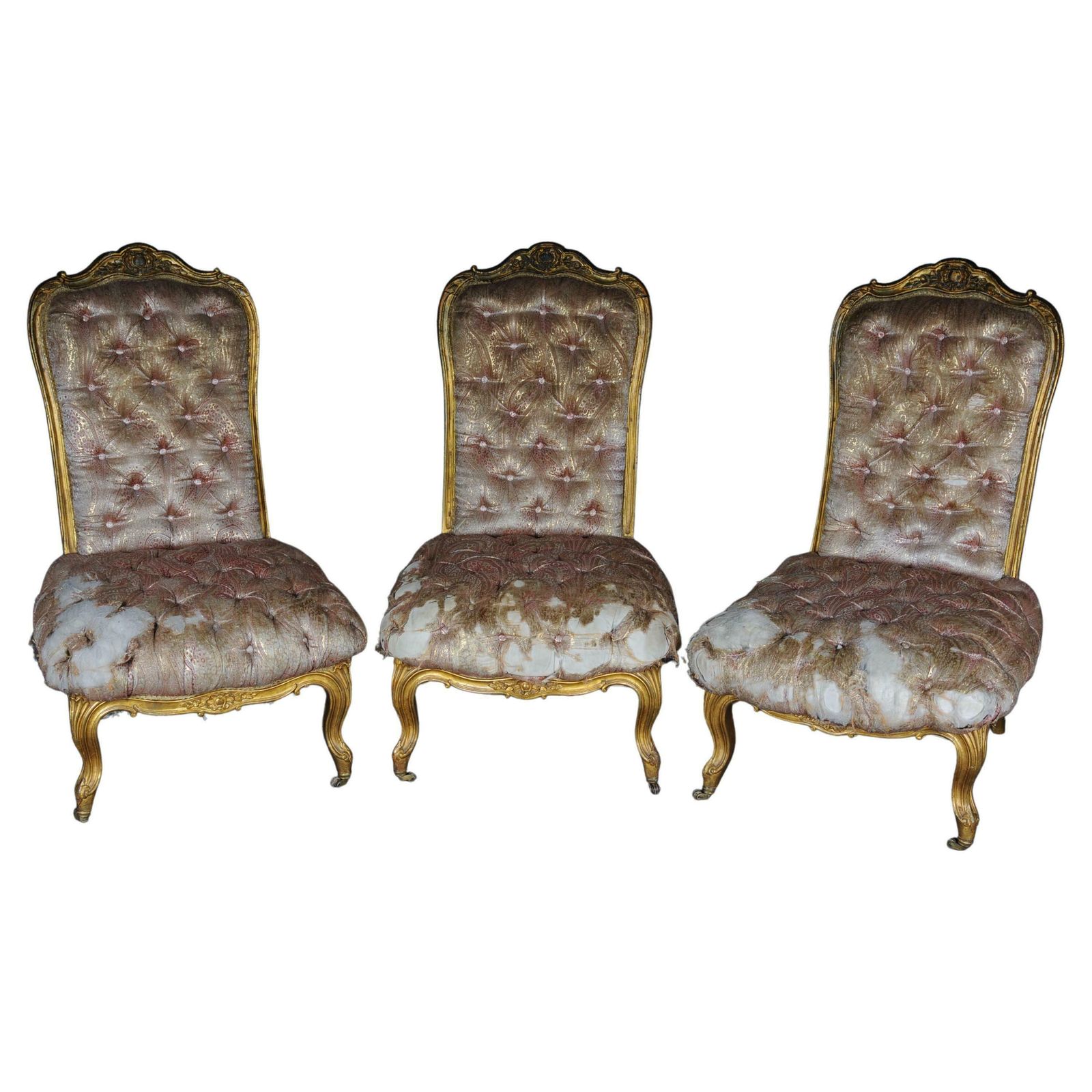 3 French Salon Lounge Chairs From The Bellevue Palace In Berlin, Gold From 1890