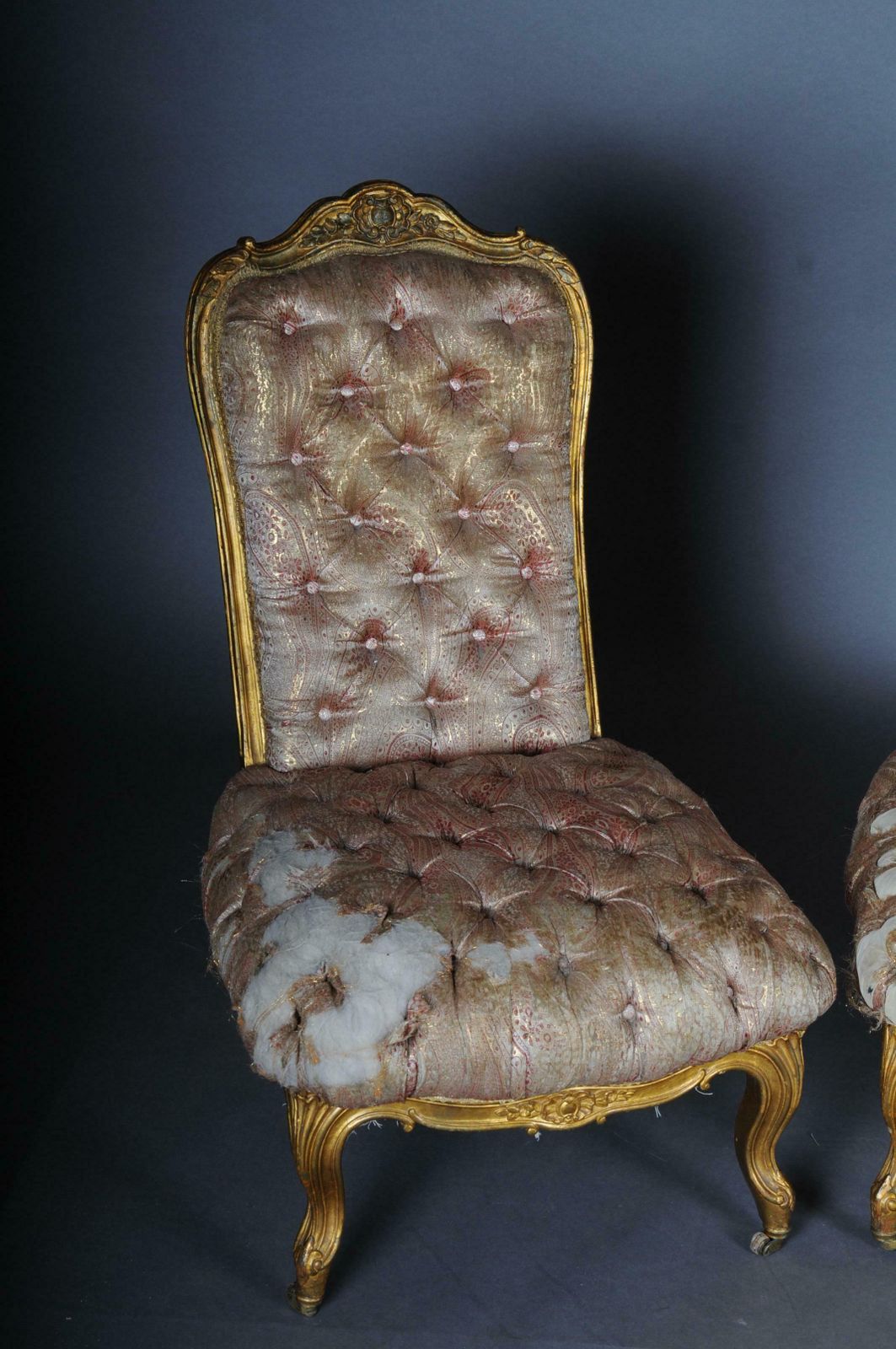 3 French Salon Lounge Chairs From The Bellevue Palace In Berlin, Gold From 1890 photo for sale