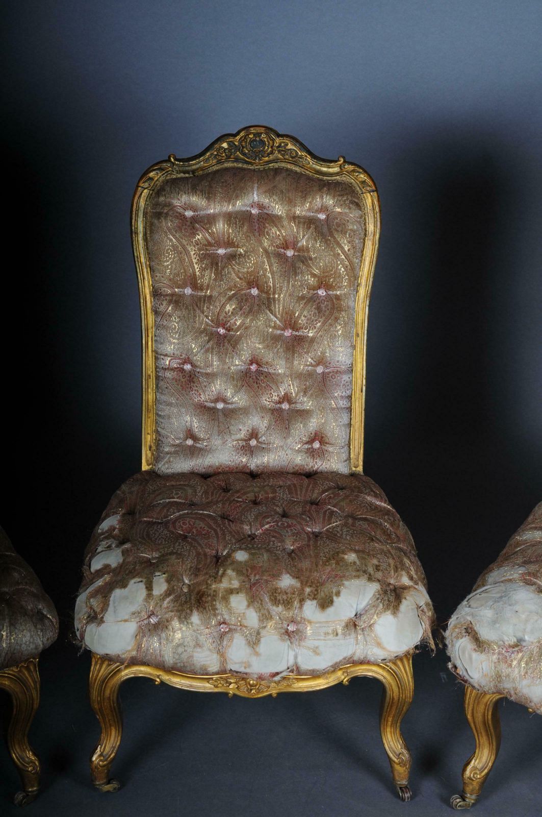 3 French Salon Lounge Chairs From The Bellevue Palace In Berlin, Gold From 1890 photo Furniture
