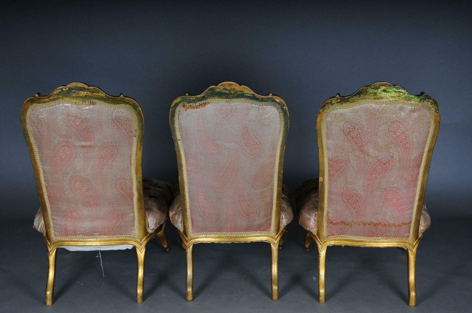 3 French Salon Lounge Chairs From The Bellevue Palace In Berlin, Gold From 1890 photo buy